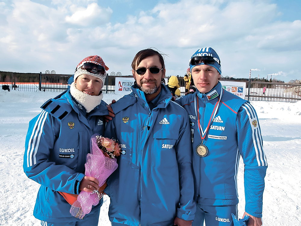 Наталья Коростелева и Николай Морилов с Сергеем Геннадьевичем на чемпионате России по лыжным гонкам. 