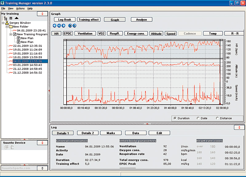 Интерфейс программы Suunto Training Manager 2.3.0.15.