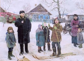 Ленин зимой на лыжах