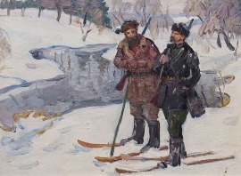 Ленин зимой  на лыжах на охоте