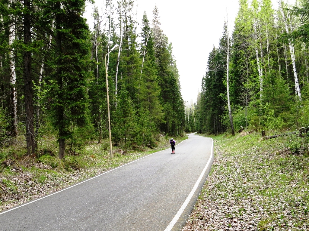На затяжном и стремительном спуске скорость зашкаливает за 55 км/час! 