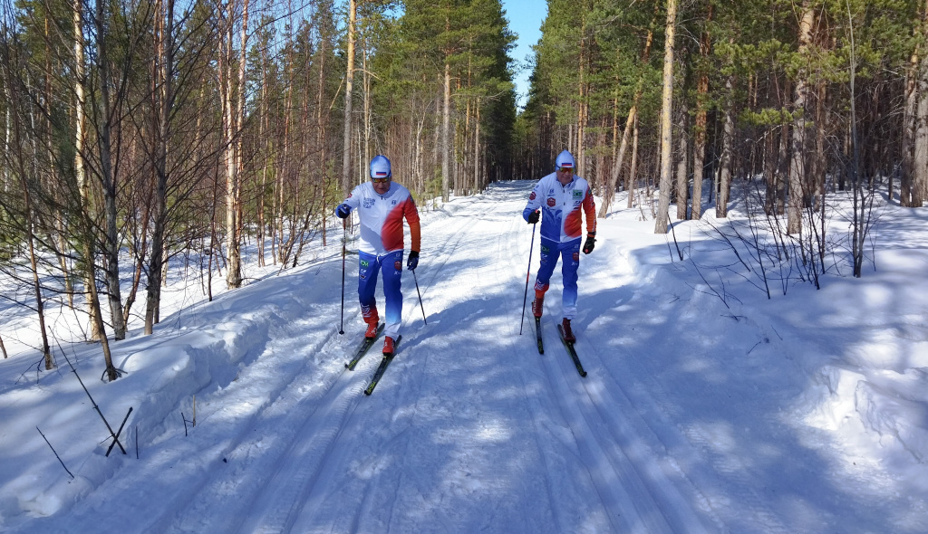 Руководители «Биохиммака» и «Русской Зимы» Никита Тамм и Юрий Кирьянов во время одной из лыжных прогулок по трассе будущей гонки (примерно 4 км от старта). 