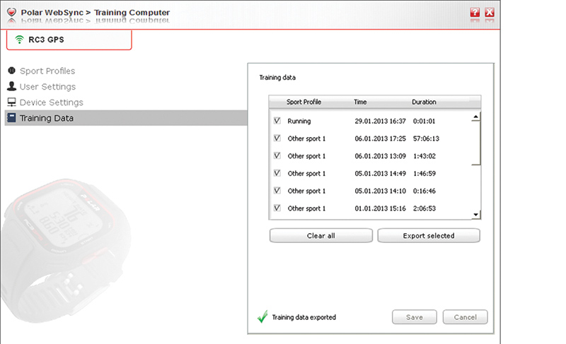 Интерфейс программы-синхронизатора POLAR WebSync for polarpersonaltrainer.com 2.8.1.