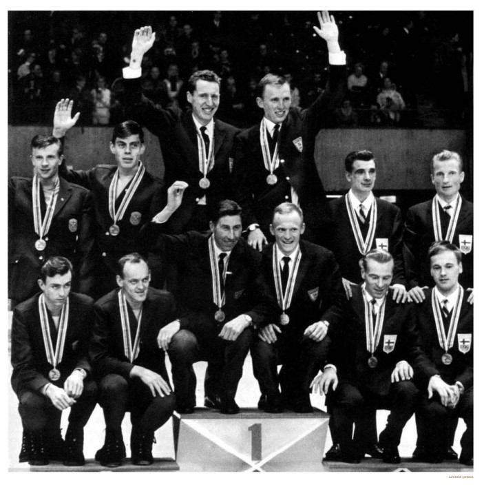 NTB Призеры 40 км эстафеты в Гренобле-1968.