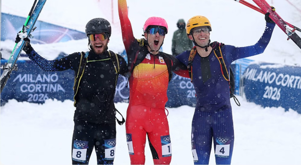 Getty Images Призеры мужского спринта в ски-альпинизме:Никита Филиппов (Россия), Ориоль Кардона Колль (Испания), Тибо Ансельме (Франция)