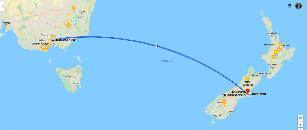 Перелет из Австралии в Новую Зеландию (Мельбурн – Крайстчерч)