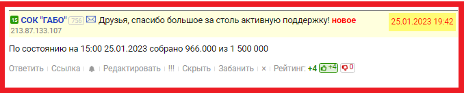 По состоянию на 15:00 собрано уже 966.000 рублей. Очень надеюсь, что по состоянию на 22 часа, когда я пишу эту заметку, рубеж в миллион рублей уже преодолён. 