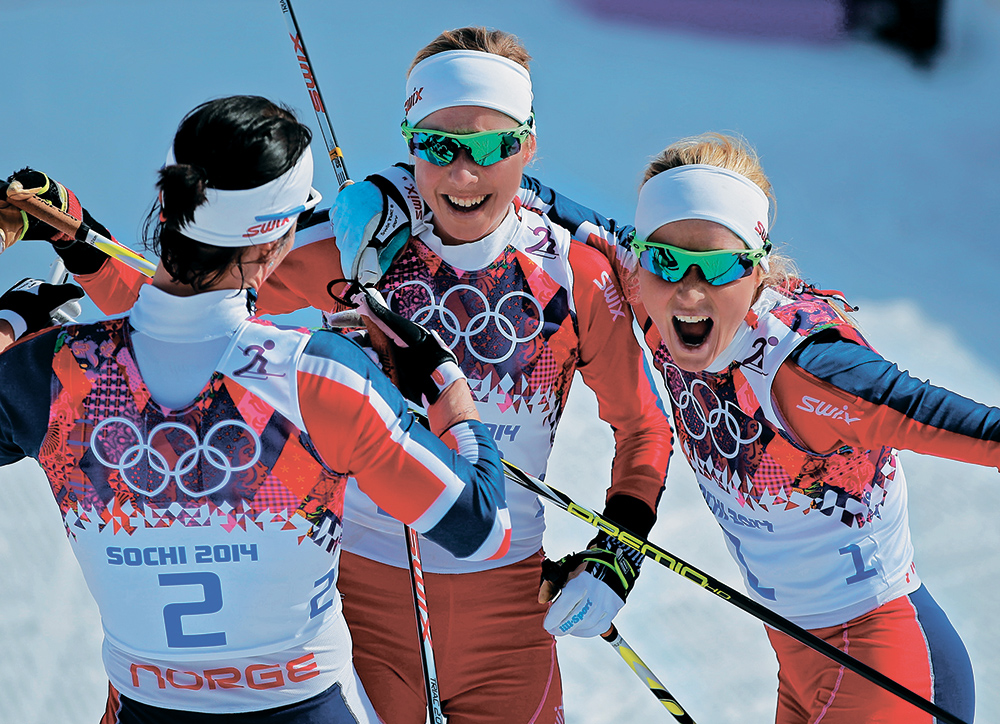 На женской олимпийской тридцатке в Сочи весь пьедестал почёта оказался за норвежками: Марит Бьорген (золото), Терезе Йохауг (серебро) и Кристин Стейра (бронза).