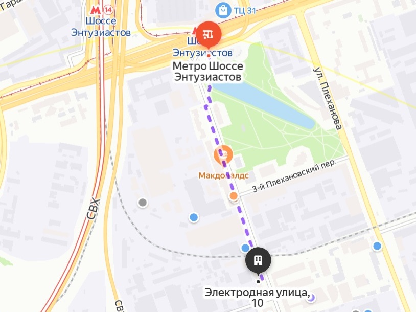 Схема движения от метро Шоссе Энтузиастов.