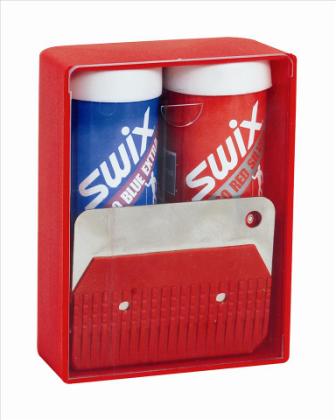 Из архива редакции Ещё один пример экономичного набора лыжных мазей – ещё более дешёвого по сравнению с набором «Гунде» и ещё более универсального. Как видите, в этом наборе нет фиолетовой мази, а пробка-растирка соединена здесь с металлическим скребком-циклей. Таким скребком удобно счищать с лыж налипший лёд или снег.